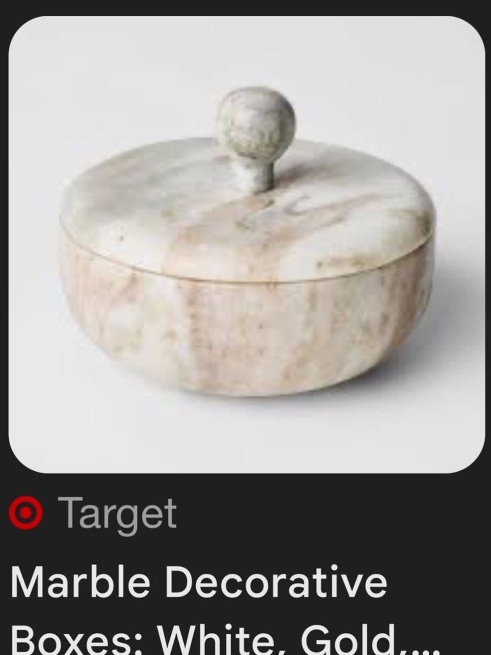 NWT, Threshold with Studio McGee 5" Round Marble Box with Lid Natural Stone
